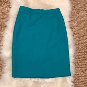 J Crew 0 pencil skirt turquoise 100% wool